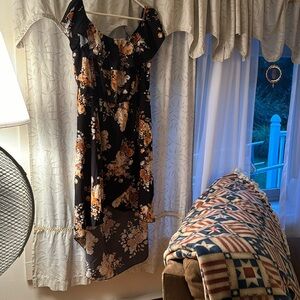 Black flower off the shoulder dress longer in back